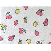 Tissu Jersey Coton / Elasthanne Fruits Paillettes Gris Clair