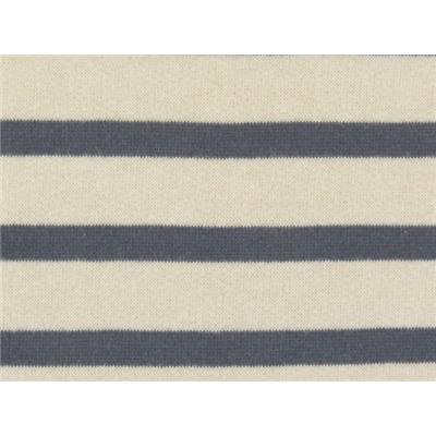 Tissu Molleton Gratté Rayé Bleu / Ecru