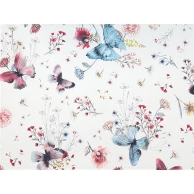 Tissu Satin de Coton Fleurs et Papillons