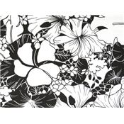 Tissu Satin de Coton Imprimé Hibiscus Blanc / Noir