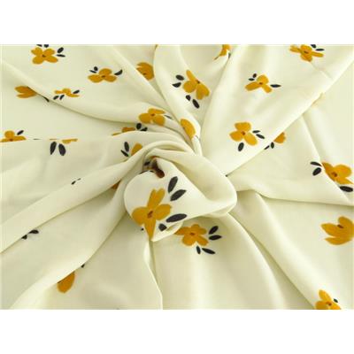 Tissu Voile Poly / Viscose Fleurs Moutarde