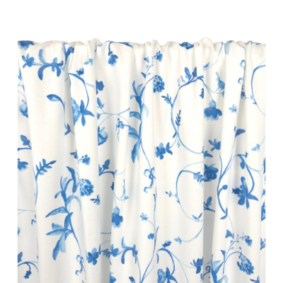 Tissu Maille Interlock 100 % Coton Flowers Bleu
