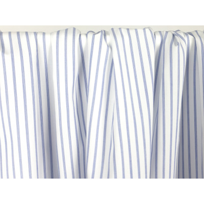 Tissu Popeline 100 % Coton Blanc Rayé Bleu