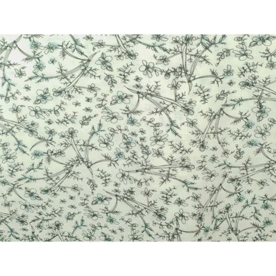 Tissu Popeline Fleurs Abstraites Noir / Aqua