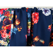 Tissu Satin de Coton Floral Marine