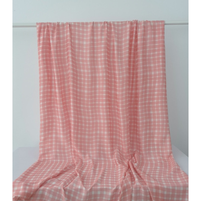 Tissu Taffetas Léger Viscose & Soie Graphic Checks Rose / Ecru