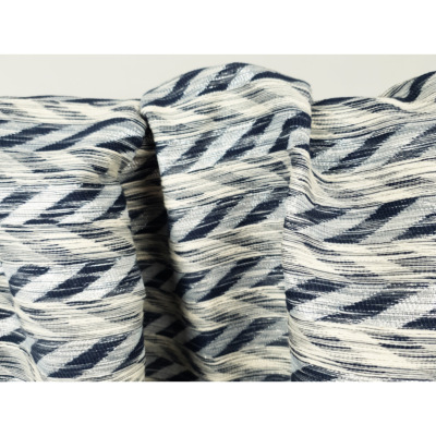 Tissu Toile Jacquard Rayures Marine Lurex Argent