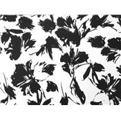 Tissu Crepe Ecru Imprimé Fleurs Abstraite Noir