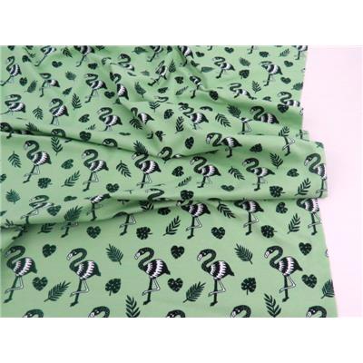 Tissu Jersey Coton / Elasthanne Flamant Rose Vert d'Eau