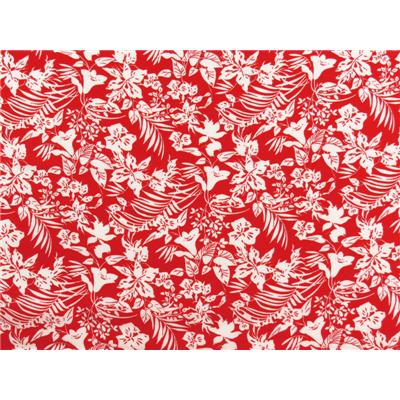 Tissu Crepe de Viscose Fleurs Tropicales Rouge