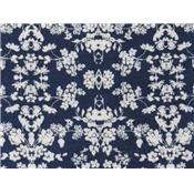 Tissu Poly-Viscose Imprimé Fleurs Marine / Blanc