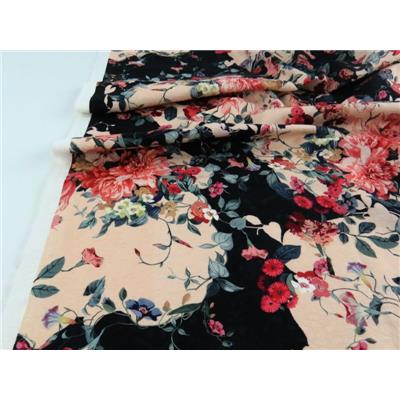 Tissu Jacquard Imprimé Fleurs Rose & Noir