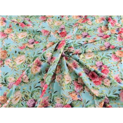 Tissu Jersey FUJI Pivoines Vert D'Eau