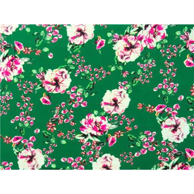 Tissu Jersey Viscose / Elasthanne Fleuri Vert