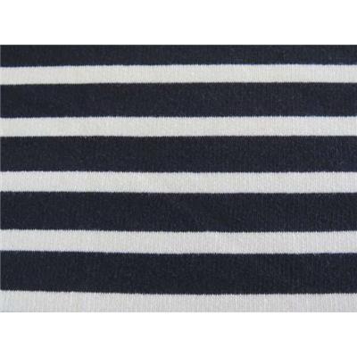 Tissu Molleton Gratté Rayé Bleu Marine / Ecru