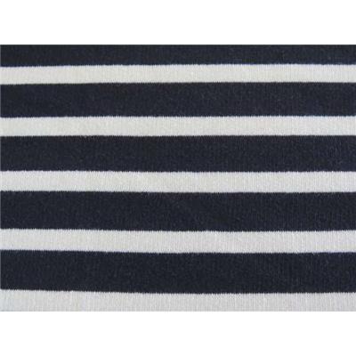 Tissu Molleton Gratté Rayé Bleu Marine / Ecru