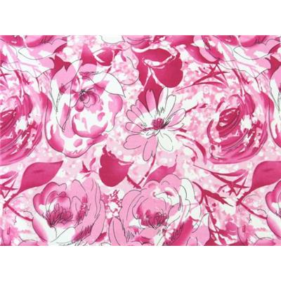 Tissu Poly-Coton Imprimé Fleurs Aquarelles Rose