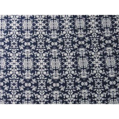 Tissu Poly-Viscose Imprimé Fleurs Marine / Blanc