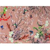 Tissu Soft Shell Oiseaux Japonisant Vieux Rose