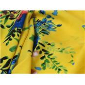 Tissu Voile de Viscose Bouquet de Fleurs Jaune