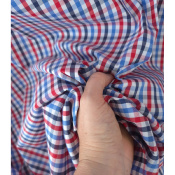 Tissu Popeline Mélange Coton Carreaux Multicolores Bleu & Rouge
