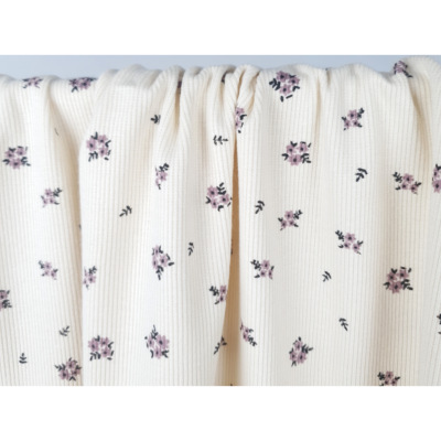 Tissu Maille Cote 2x2 Bouquet de Fleurs