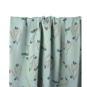Tissu Maille Molleton Fleurs & Libellule Céladon
