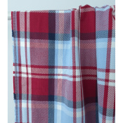 Tissu Sergé 100 % Coton Bio TARTAN Bleu Ciel / Rouge
