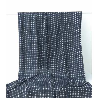 Tissu Taffetas Léger Viscose & Soie Graphic Checks Marine / Ecru