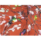 Tissu Jersey VENISE Terracotta Oiseaux Japonisant