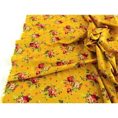 Tissu Coton Effet Lin Fleurs Jaune