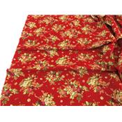 Tissu Coton Effet Lin Fleurs Rouge