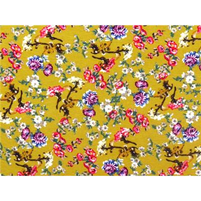 Tissu Jersey Viscose / Elasthanne Floral Moutarde