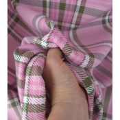 Tissu Sergé 100 % Coton Bio TARTAN Rose / Kaki