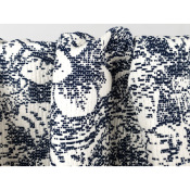 Tissu Coton Natté Jacquard Fleurs Ecru / Marine