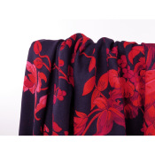 Tissu Sergé Viscose Fleurs Rouge