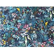 Tissu Voile de Viscose Marine Imprimé Fleurs & Oiseaux