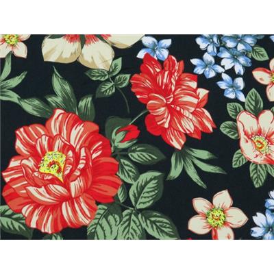 Tissu Crepe Noir Imprimé Fleurs