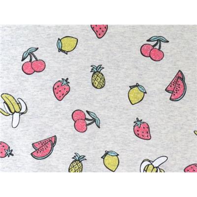 Tissu Jersey Coton / Elasthanne Fruits Paillettes Gris Clair