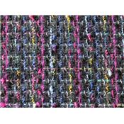 Tissu Tweed Gris Fils et Nopés Multicolores, Lurex Argent