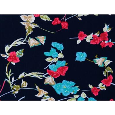 Tissu Voile de Viscose Marine Fleurs