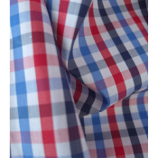 Tissu Popeline Mélange Coton Carreaux Multicolores Bleu & Rouge
