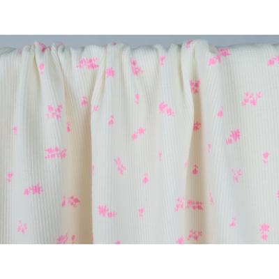 Tissu Maille Cote 2x2 Fleurette Rose Fluo