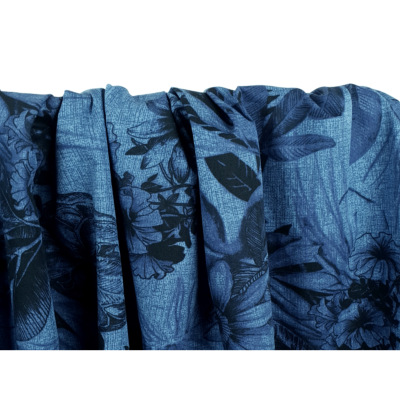 Coupon Popeline Effet Chambray Fleurs Indigo 90 cm x 145 cm