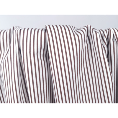 Tissu Sergé Léger Coton Rayure Ecru / Choco