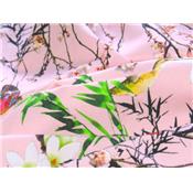 Tissu Jersey Coton / Elasthanne Rose Imprimé Oiseaux