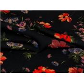 Tissu Crepe Noir Fleurs