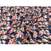 Tissu Molleton Bouquet de Fleurs Marine