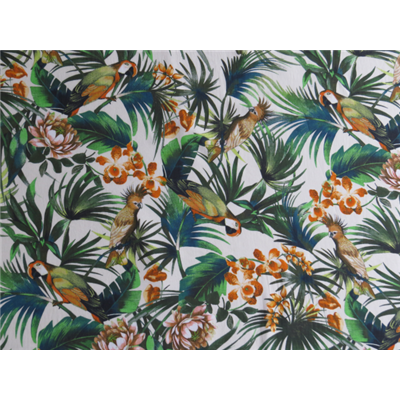 Tissu Coton Imprimé Feuilles Loneta - 280 Cm Crème Italien