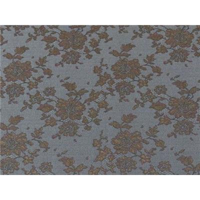 Tissu Jacquard Motif Fleurs Bleu Grisé / Choco / Lurex Doré